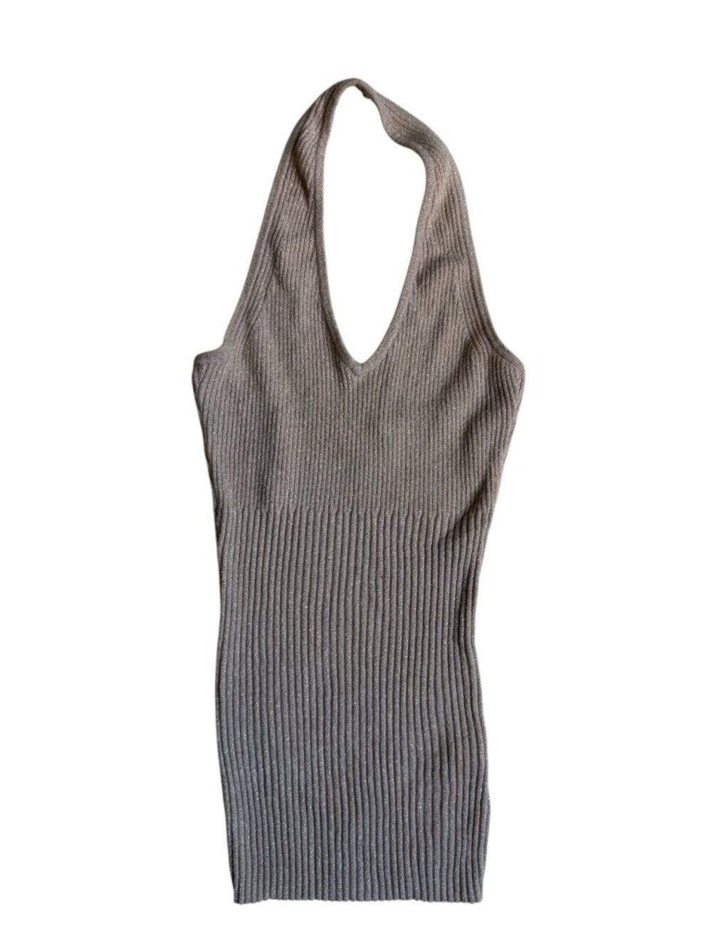 bebe Ribbed Halter Top (Gold Metallic) - Small